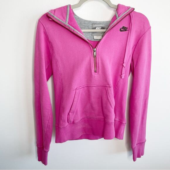 NIKE Pink Long Sleeve Quarter Zip Up Hoodie Embroidered Logo Size Small - Picture 2 of 6